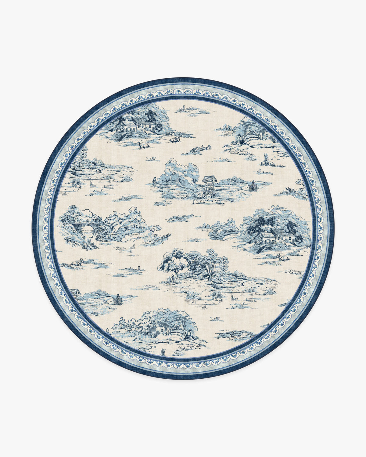Provence Toile — Halı, Delft Mavisi, ROUND, beyaz zemin, 8R
