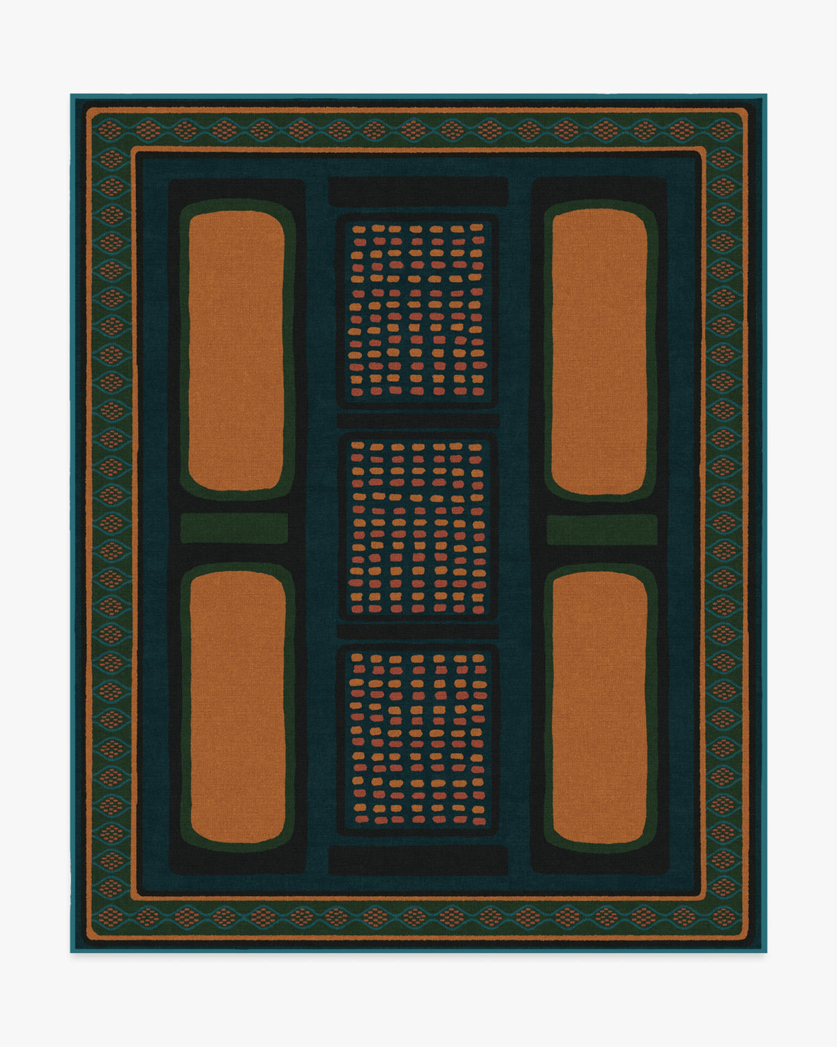 Nerissa — Halı, Turkuaz Altın, AREA, beyaz zemin, 8x10