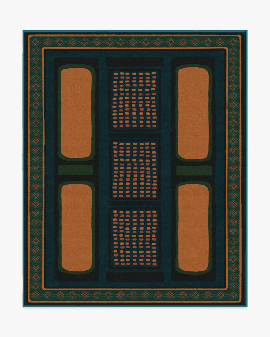 Nerissa — Halı, Turkuaz Altın, AREA, beyaz zemin, 8x10