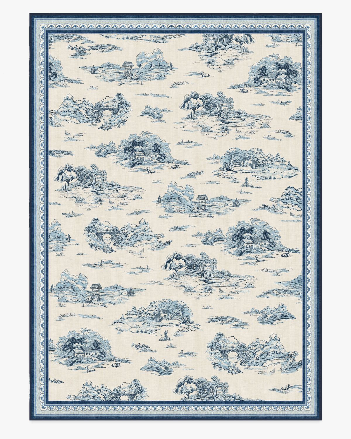Provence Toile — Halı, Delft Mavisi, AREA, beyaz zemin, 10x14