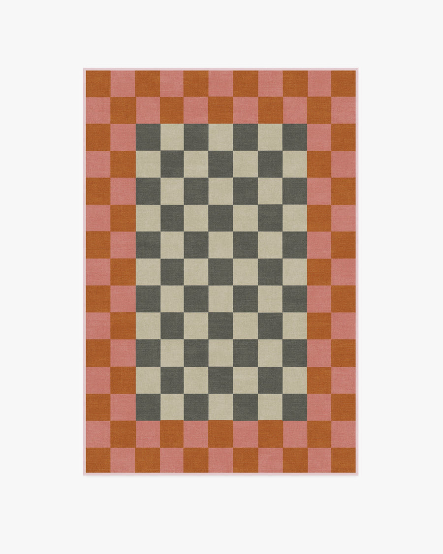 Checker Border — Halı, Pembe Turuncu, AREA, beyaz zemin, 4x6