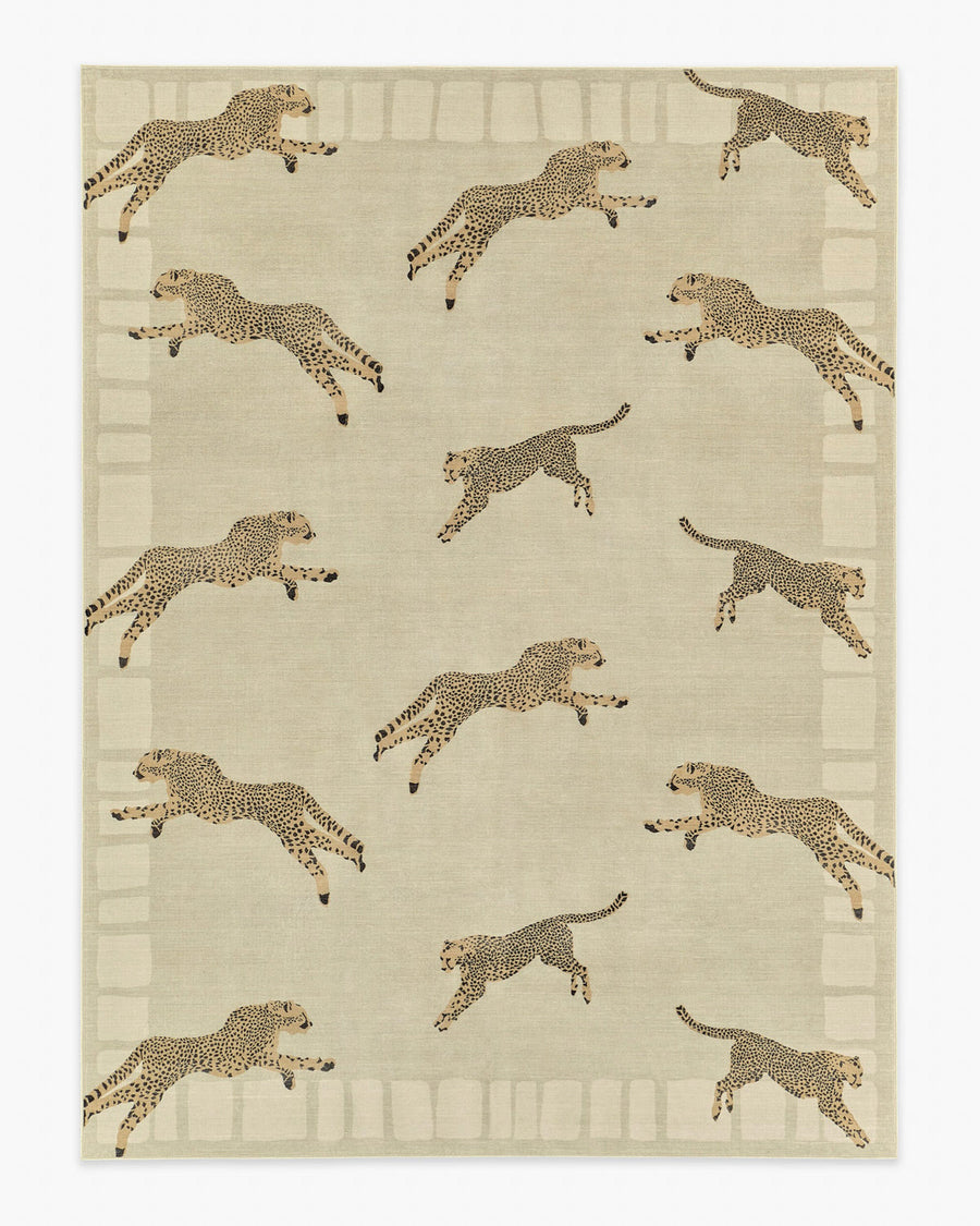 Leaping Cheetah — Halı, Kum, AREA, beyaz zemin, 9x12