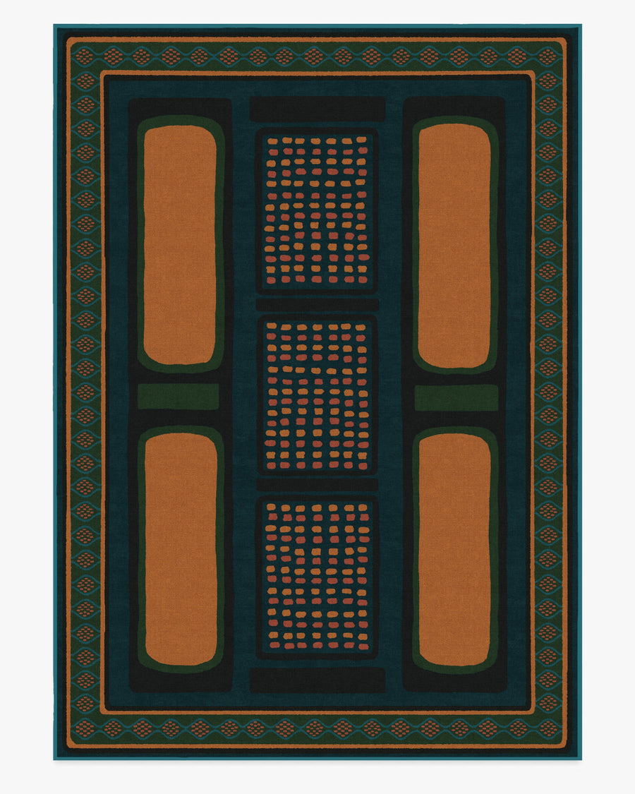 Nerissa — Halı, Turkuaz Altın, AREA, beyaz zemin, 10x14