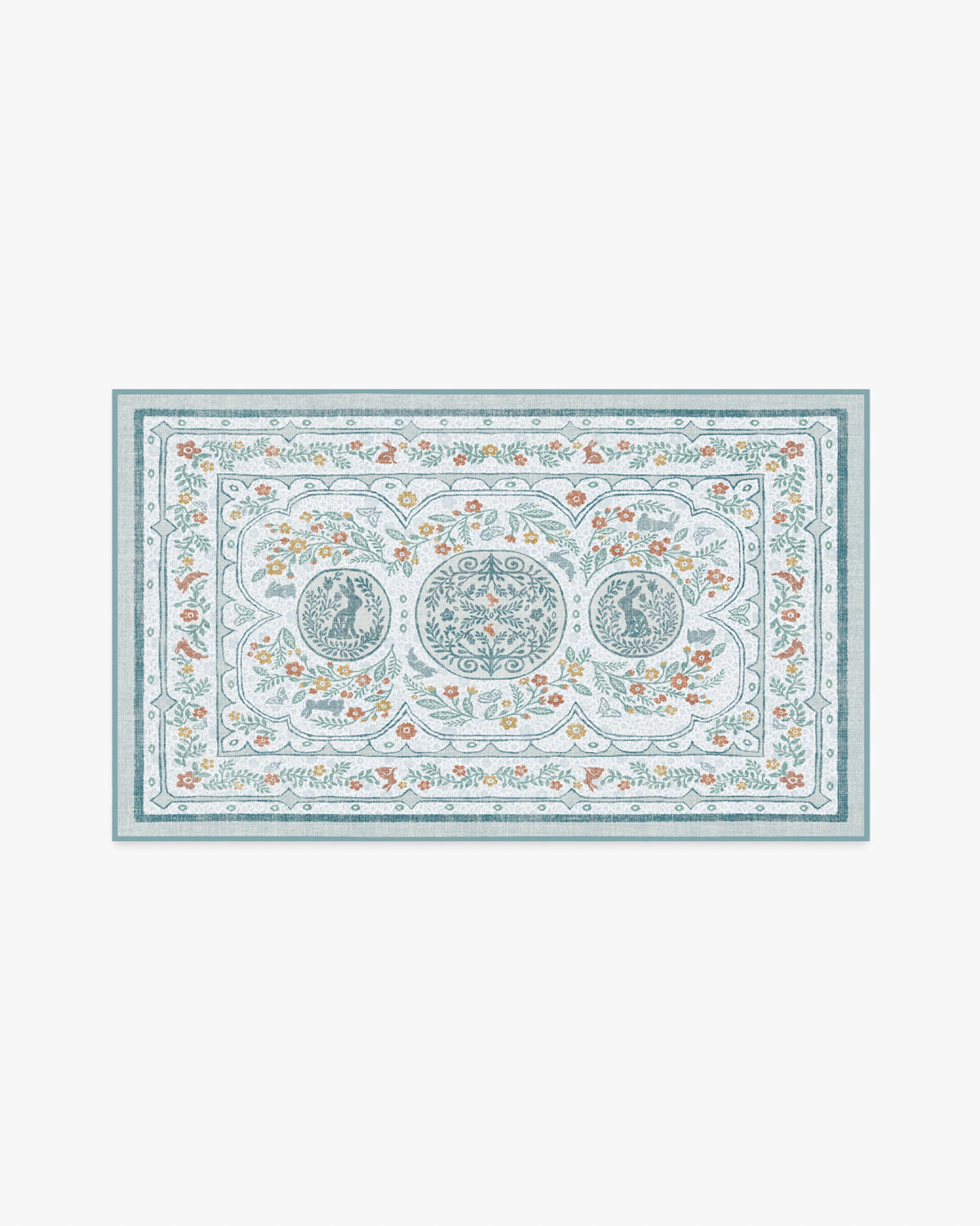 Twin Bunny Border — Halı, Mavi, AREA, beyaz zemin, 3x5