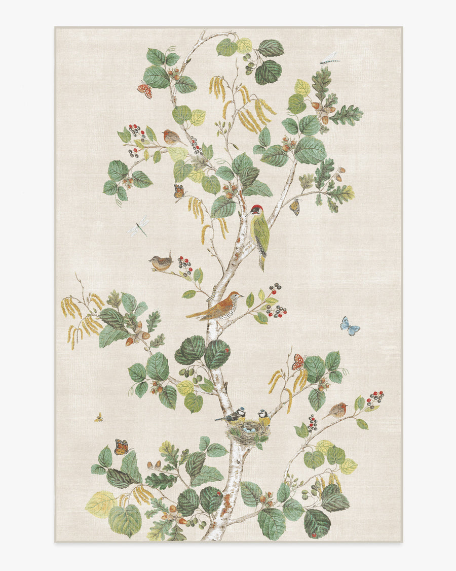 Woodland Chorus — Halı, Fawn, AREA, beyaz zemin, 6x9