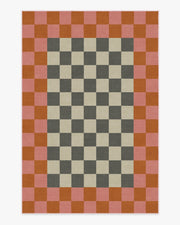 Checker Border — Halı, Pembe Turuncu, AREA, beyaz zemin, 6x9