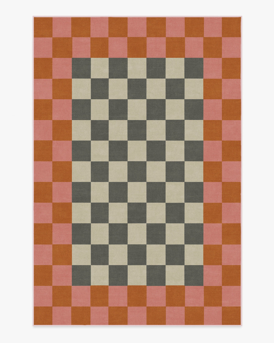 Checker Border — Halı, Pembe Turuncu, AREA, beyaz zemin, 6x9