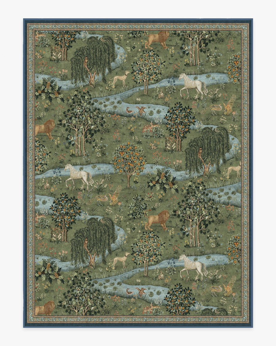 Morris And Co Owl Willow — Halı, Yeşil, AREA, beyaz zemin, 9x12