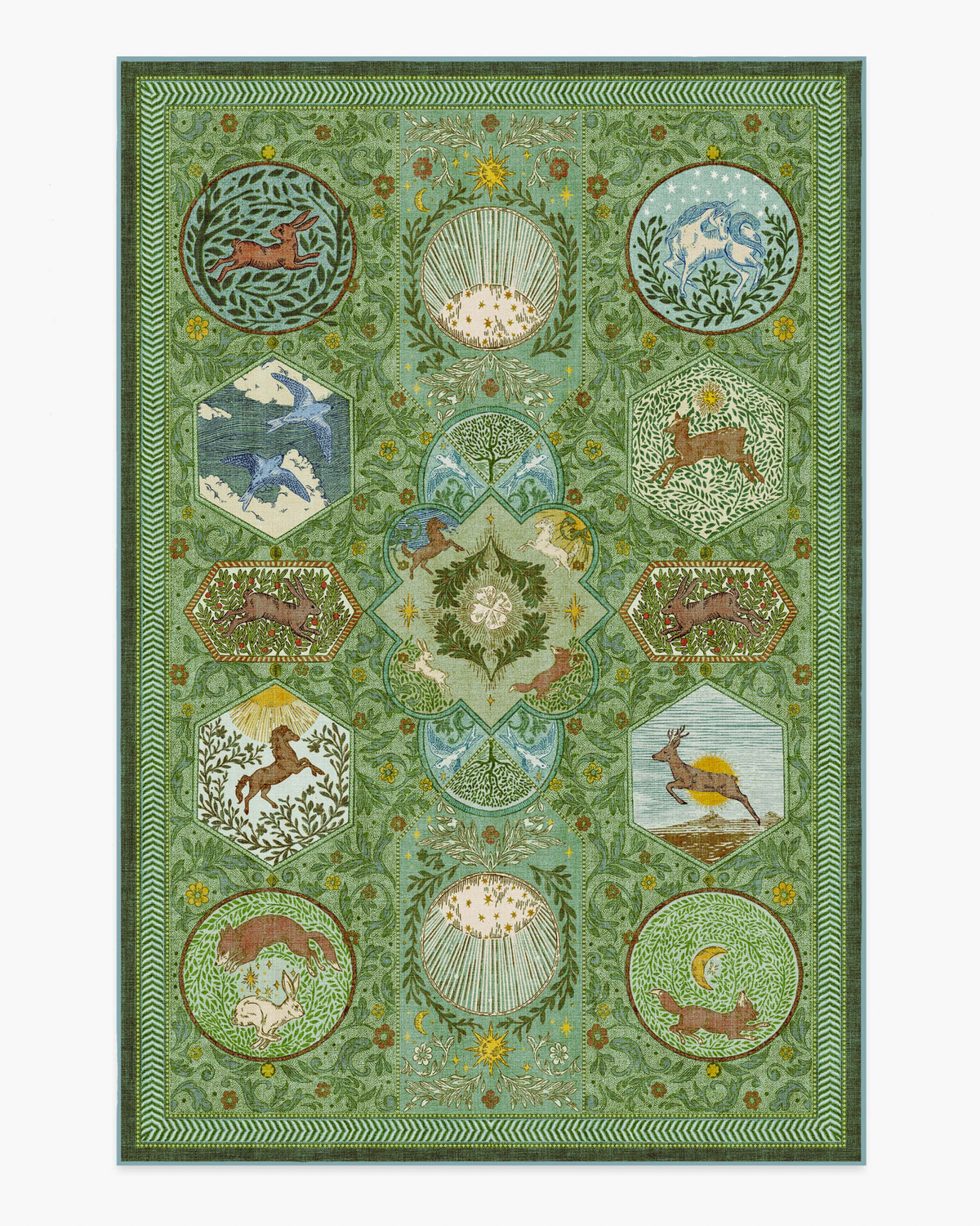 Woodland Wanderer — Halı, Yeşil, AREA, beyaz zemin, 6x9