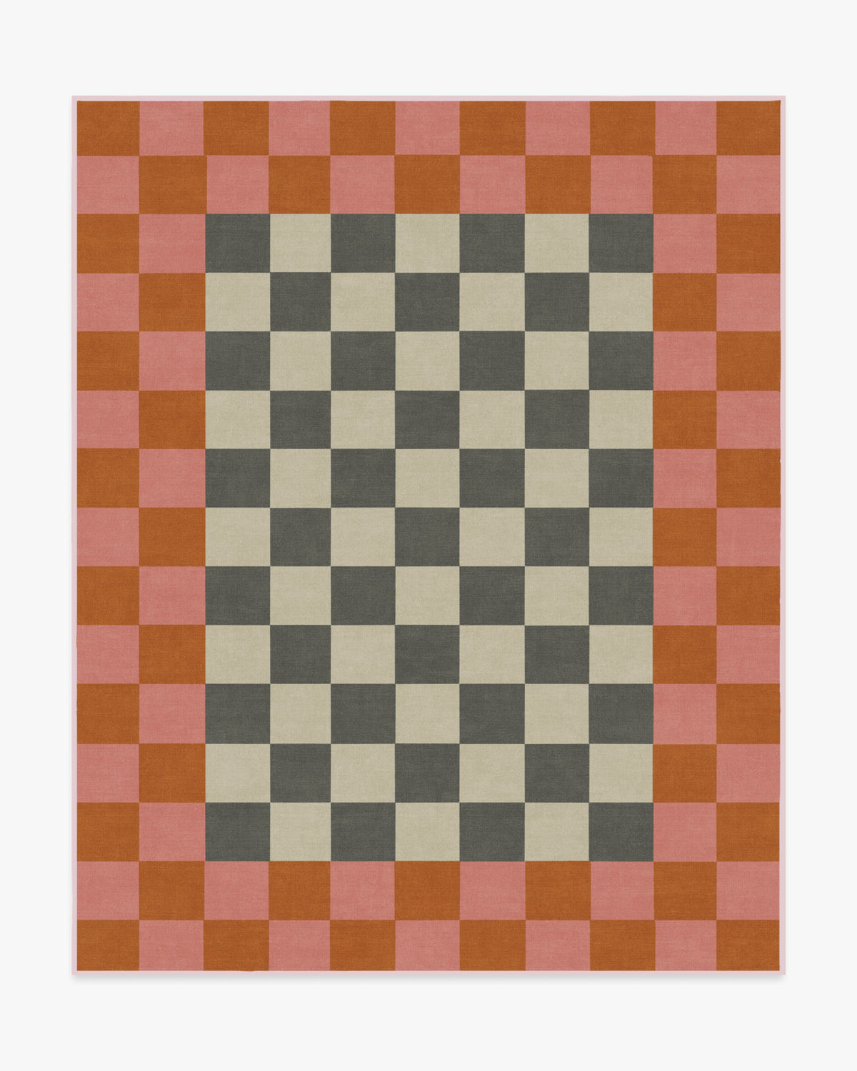 Checker Border — Halı, Pembe Turuncu, AREA, beyaz zemin, 8x10