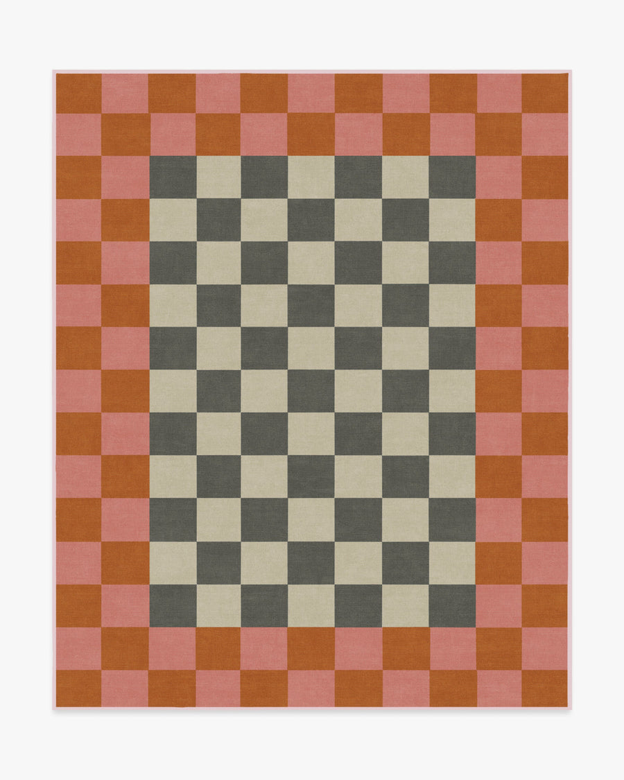 Checker Border — Halı, Pembe Turuncu, AREA, beyaz zemin, 8x10