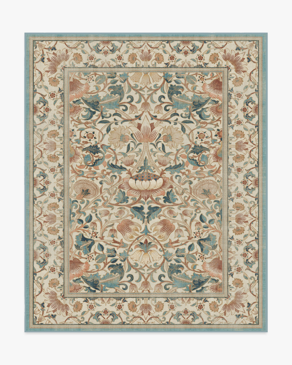 Morris And Co Lodden — Halı, Soft Gül Turkuaz, AREA, beyaz zemin, 8x10