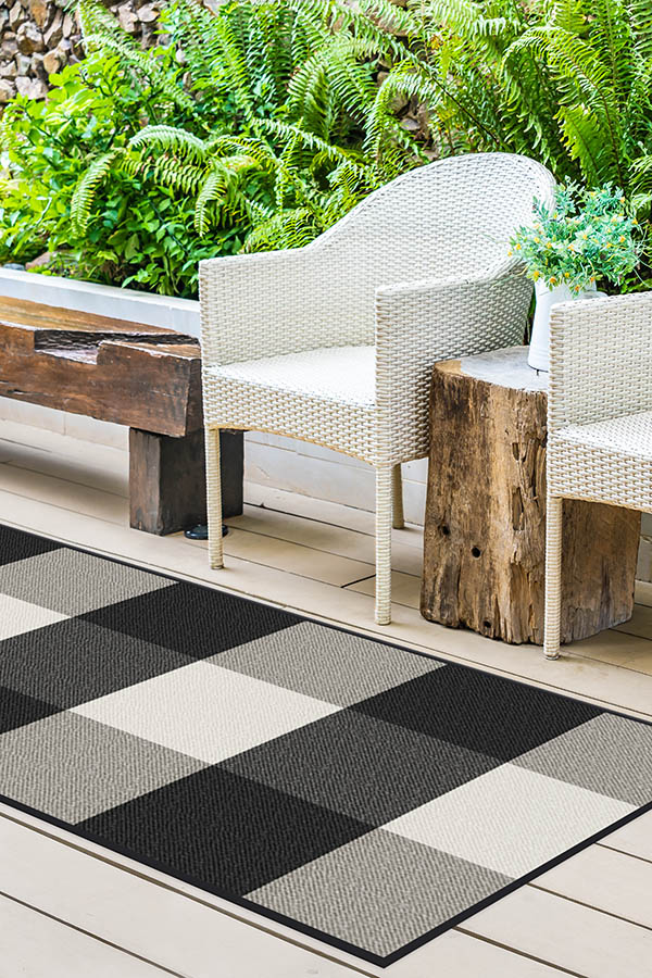Gingham Plaid — Halı, Siyah Beyaz, RUNNER, yaşam alanı, 2x7