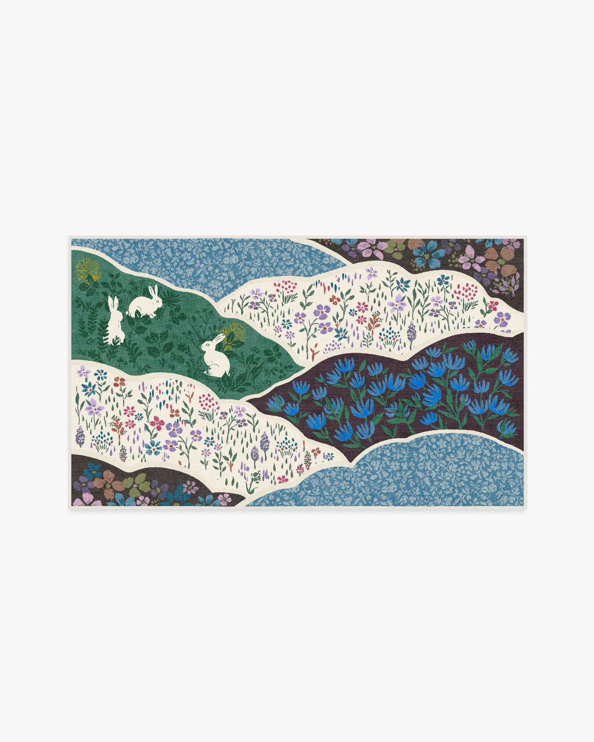 Flower Fields — Halı, Turkuaz Çok Renkli, AREA, beyaz zemin, 3x5