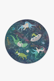 Dinosaurs In Space — Halı, Yeşil, ROUND, beyaz zemin, 6R