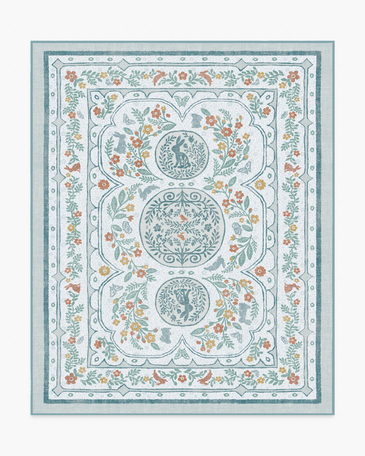 Twin Bunny Border — Halı, Mavi, AREA, beyaz zemin, 8x10