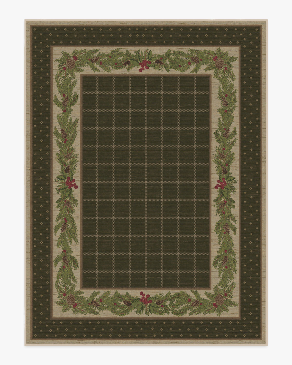 Pine Border — Halı, Koyu Zeytin, AREA, beyaz zemin, 9x12