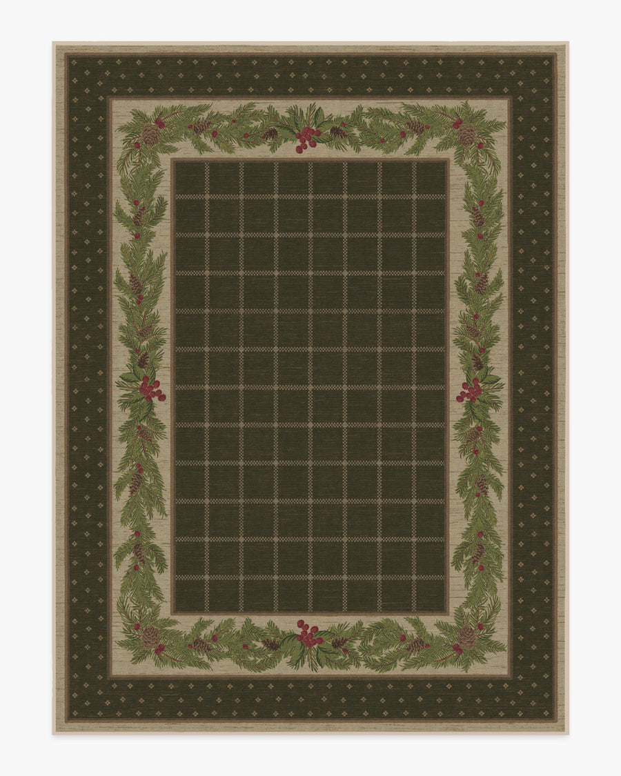 Pine Border — Halı, Koyu Zeytin, AREA, beyaz zemin, 9x12