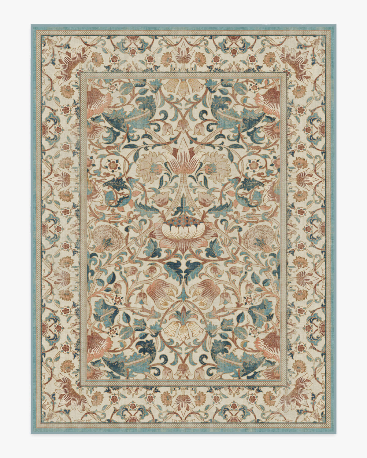 Morris And Co Lodden — Halı, Soft Gül Turkuaz, AREA, beyaz zemin, 9x12