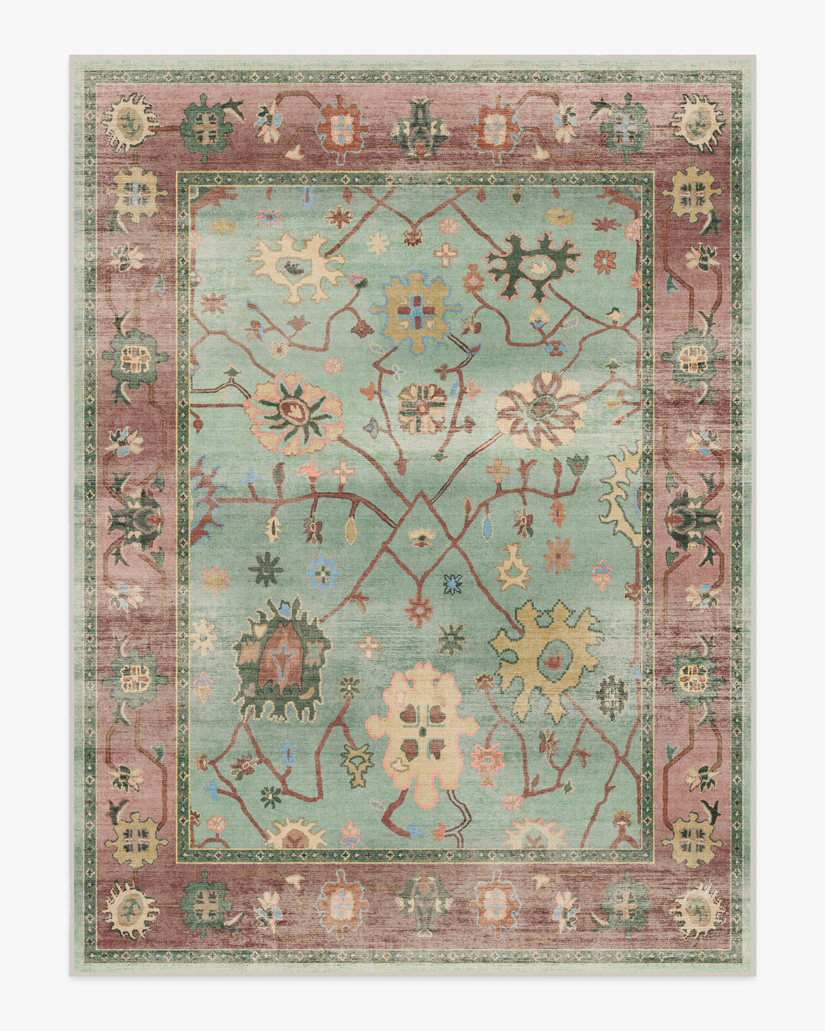Jemima — Halı, Adaçayı Yeşil ve Kırmızı, AREA, beyaz zemin, 9x12