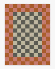 Checker Border — Halı, Pembe Turuncu, AREA, beyaz zemin, 9x12
