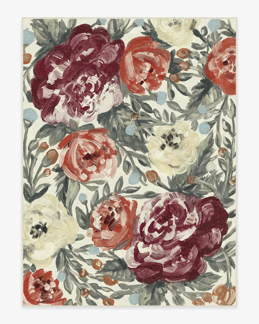 Camellia — Halı, Floral Currant Kırmızı, AREA, beyaz zemin, 9x12