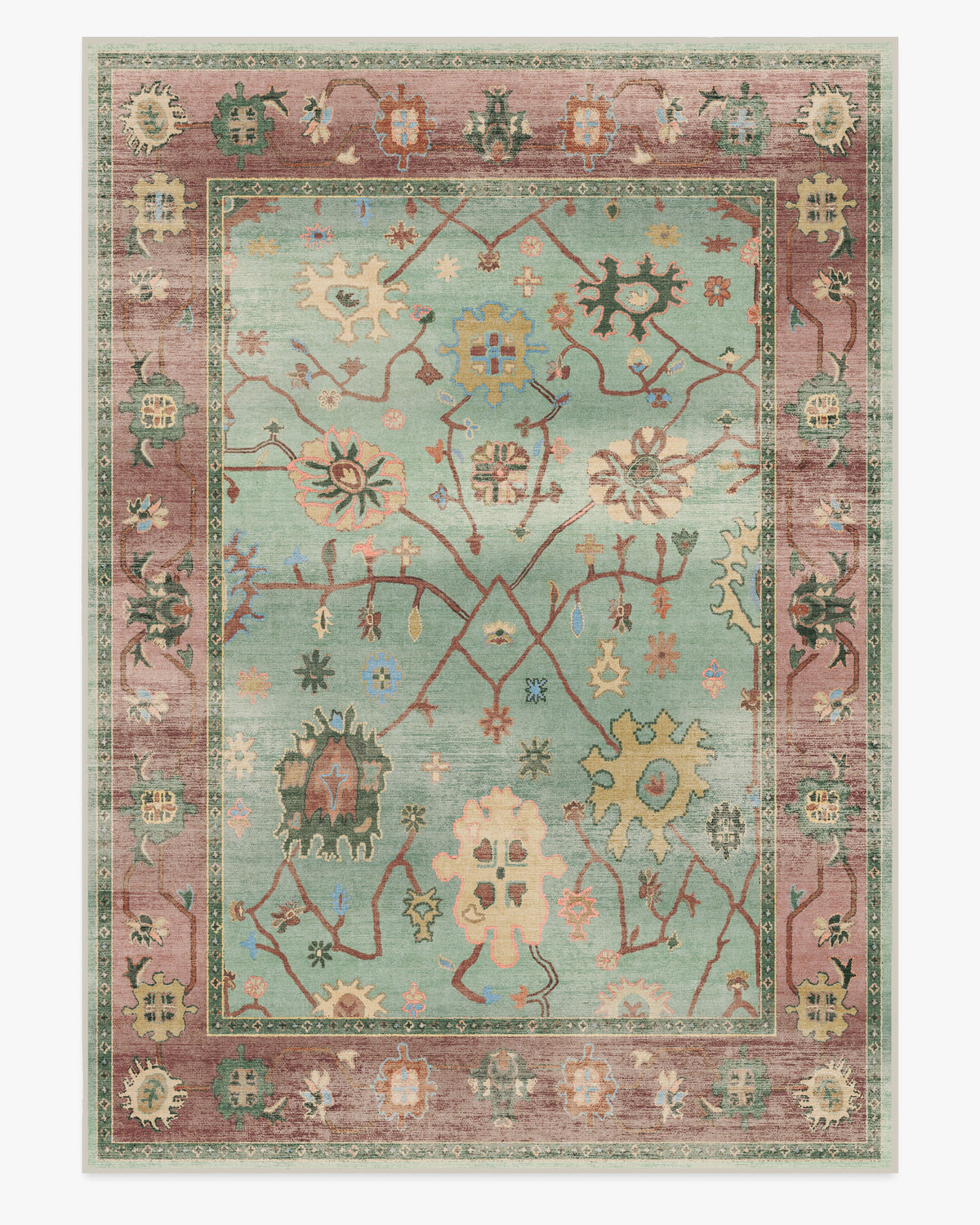 Jemima — Halı, Adaçayı Yeşil ve Kırmızı, AREA, beyaz zemin, 10x14