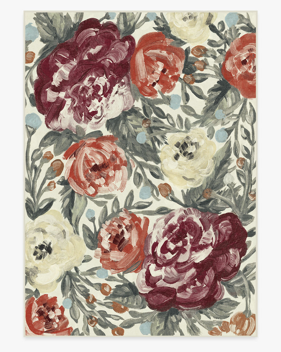 Camellia — Halı, Floral Currant Kırmızı, AREA, beyaz zemin, 10x14
