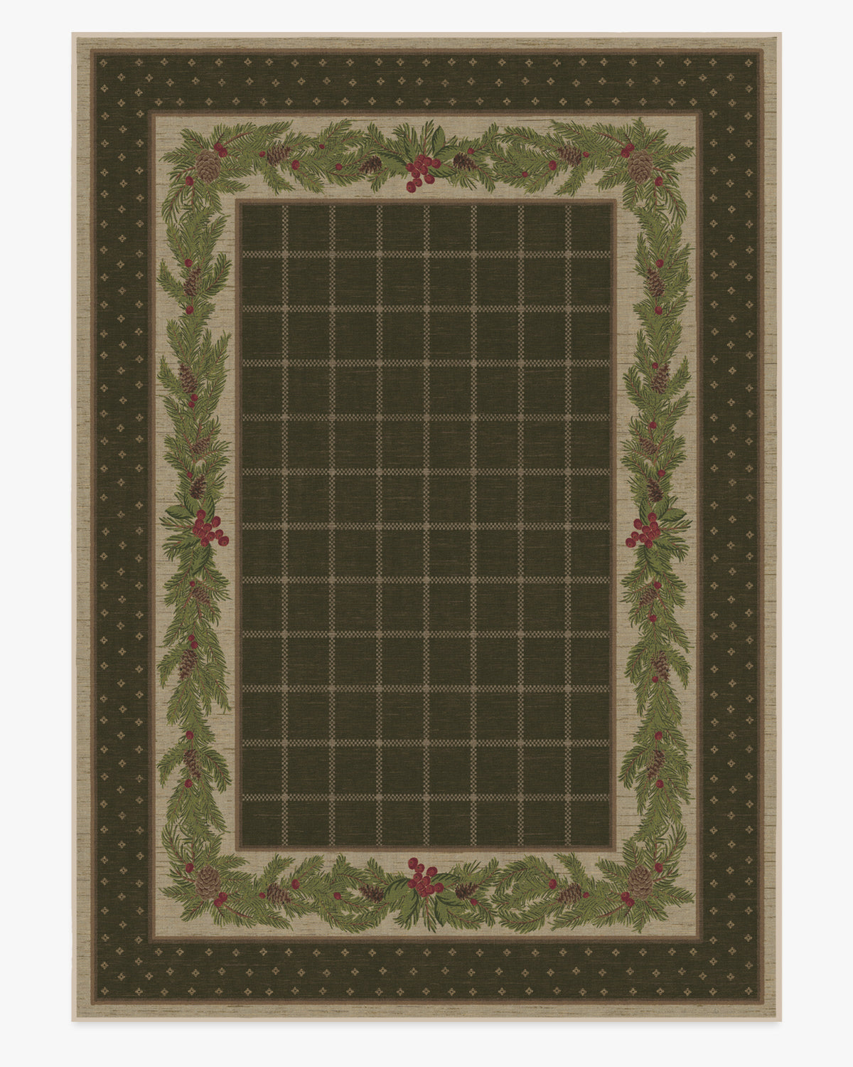 Pine Border — Halı, Koyu Zeytin, AREA, beyaz zemin, 10x14