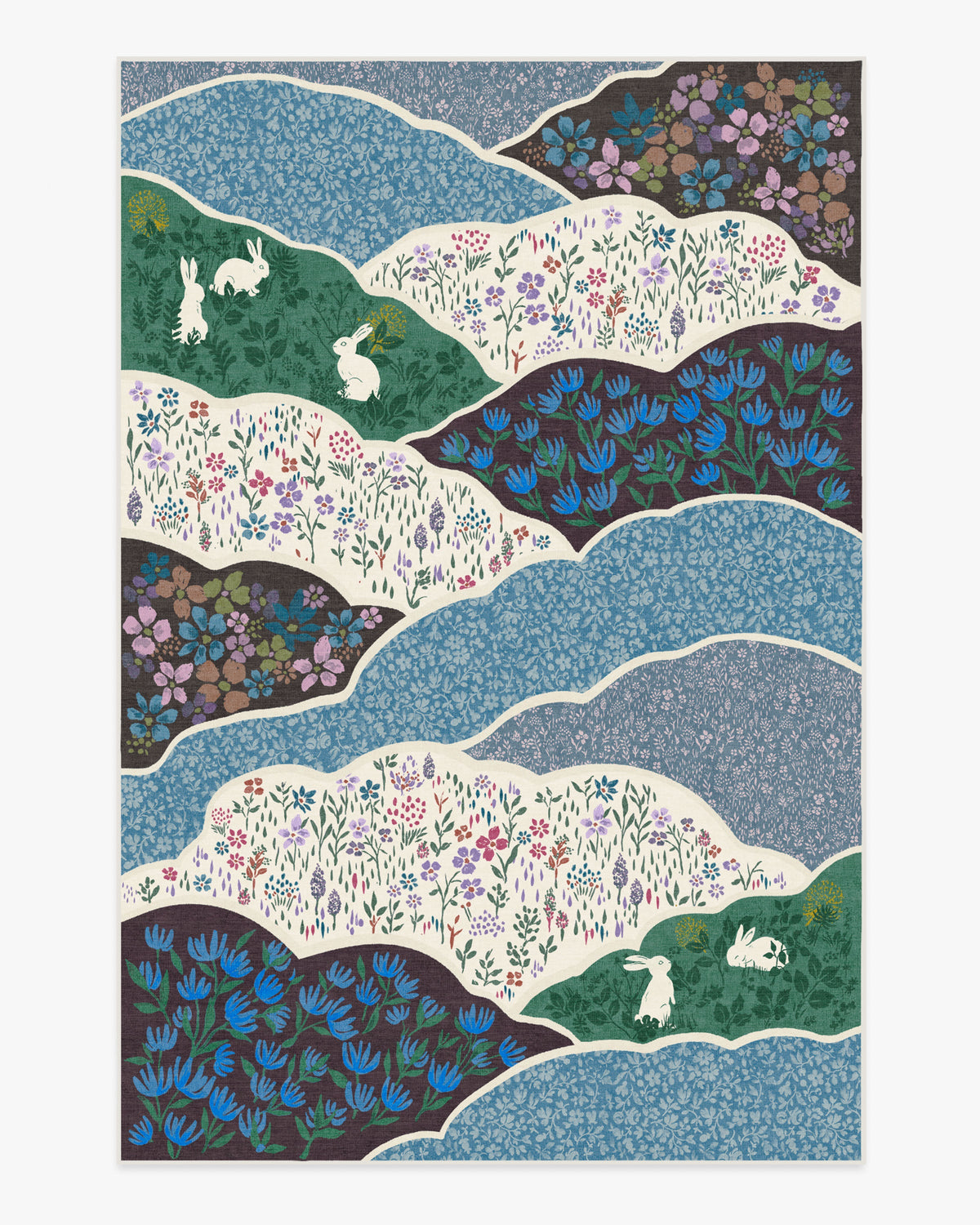 Flower Fields — Halı, Turkuaz Çok Renkli, AREA, beyaz zemin, 6x9