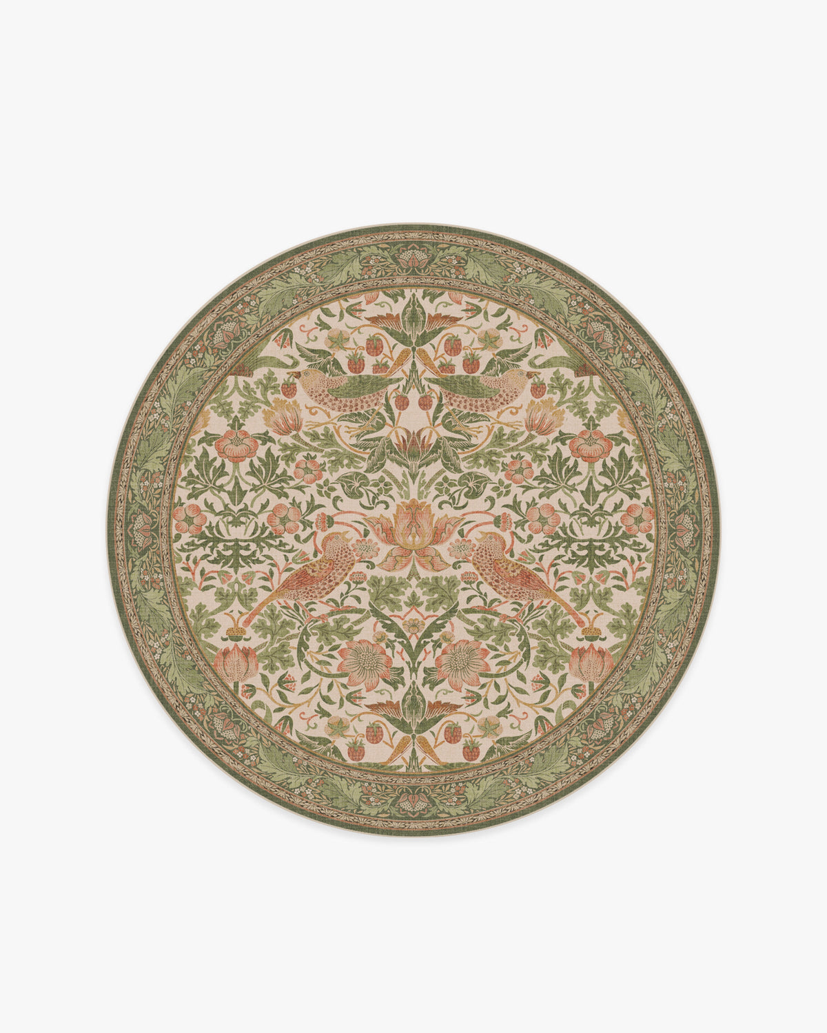 Morris And Co Strawberry Thief — Halı, Adaçayı Gül, ROUND, beyaz zemin, 6R