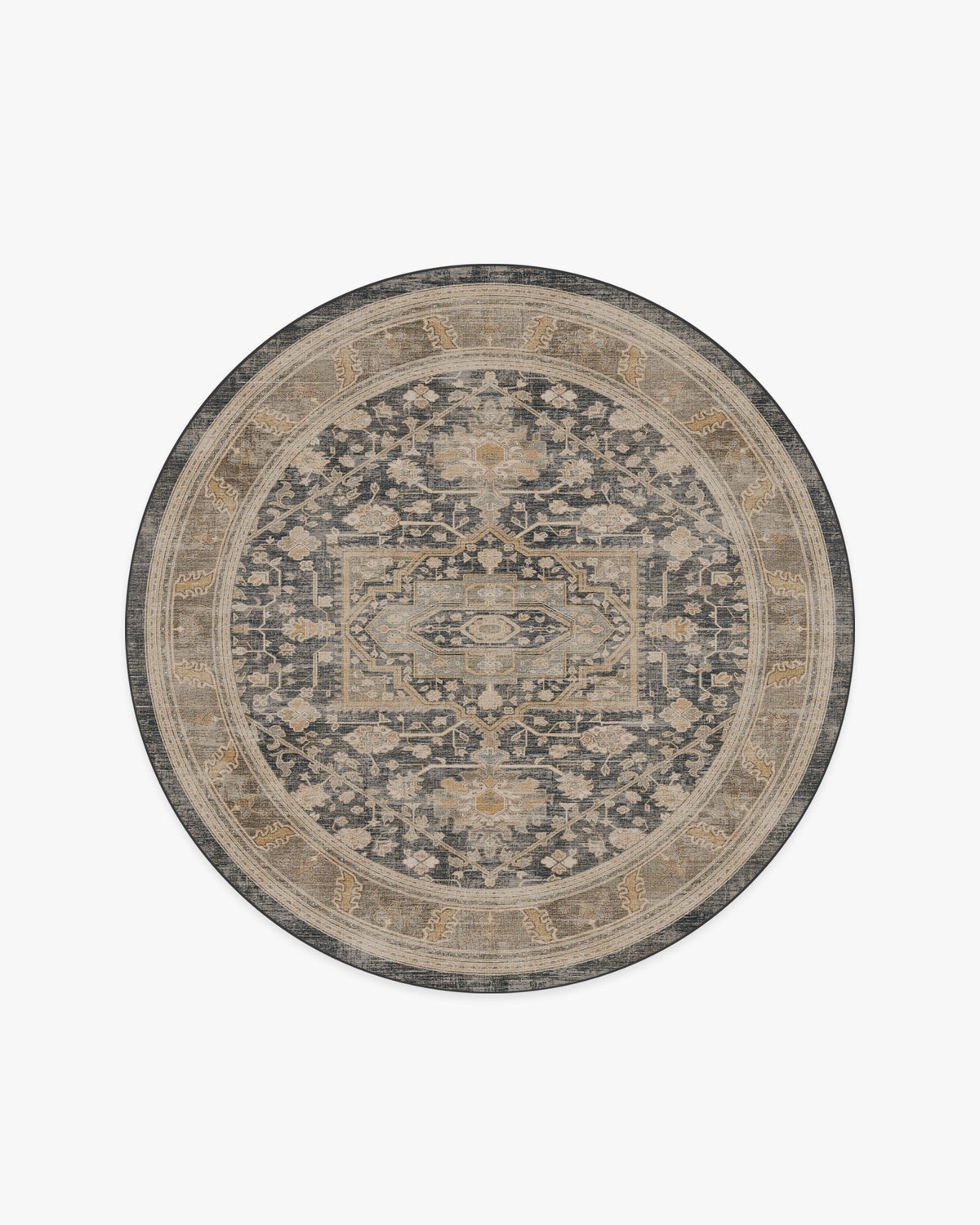 Zahra Ink Vintage Citron — Halı, Mavi, ROUND, beyaz zemin, 6R
