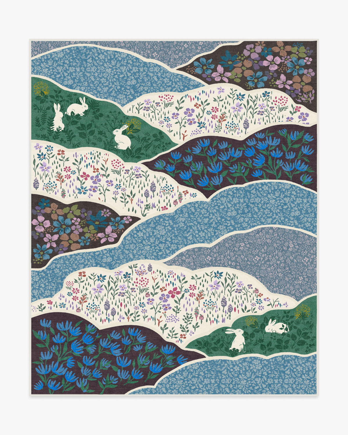 Flower Fields — Halı, Turkuaz Çok Renkli, AREA, beyaz zemin, 8x10