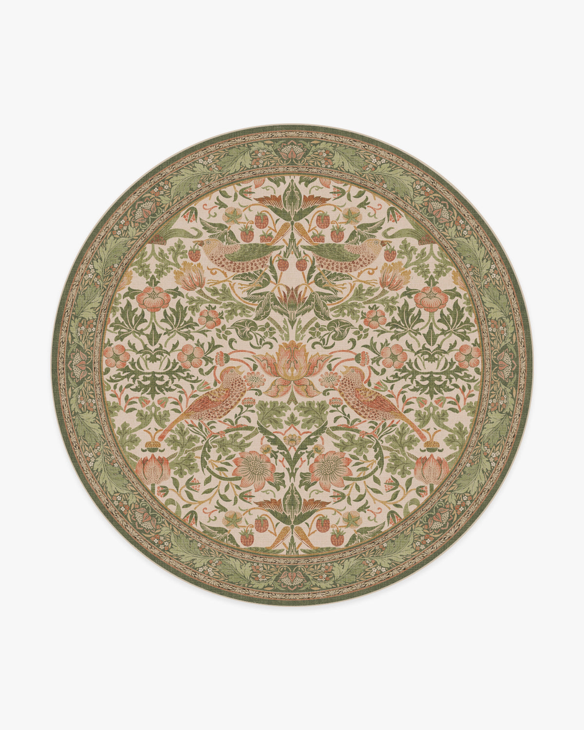 Morris And Co Strawberry Thief — Halı, Adaçayı Gül, ROUND, beyaz zemin, 8R