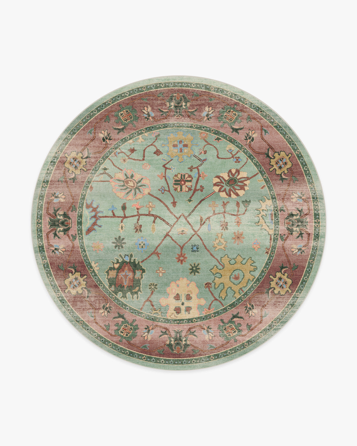 Jemima — Halı, Adaçayı Yeşil ve Kırmızı, ROUND, beyaz zemin, 8R