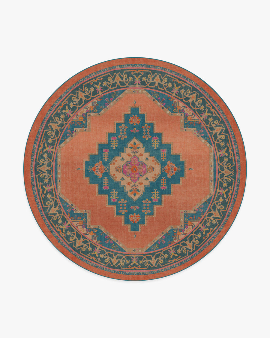 Sunset Bazaar Tropic — Halı, Mercan, ROUND, beyaz zemin, 8R