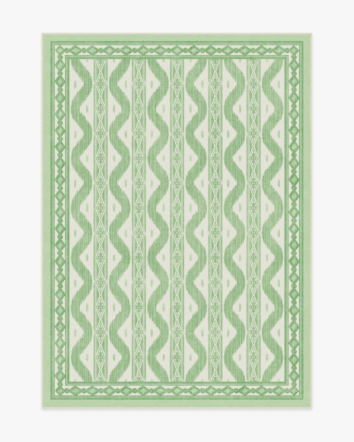 Ava Ikat — Halı, Yeşil, AREA, beyaz zemin, 5x7
