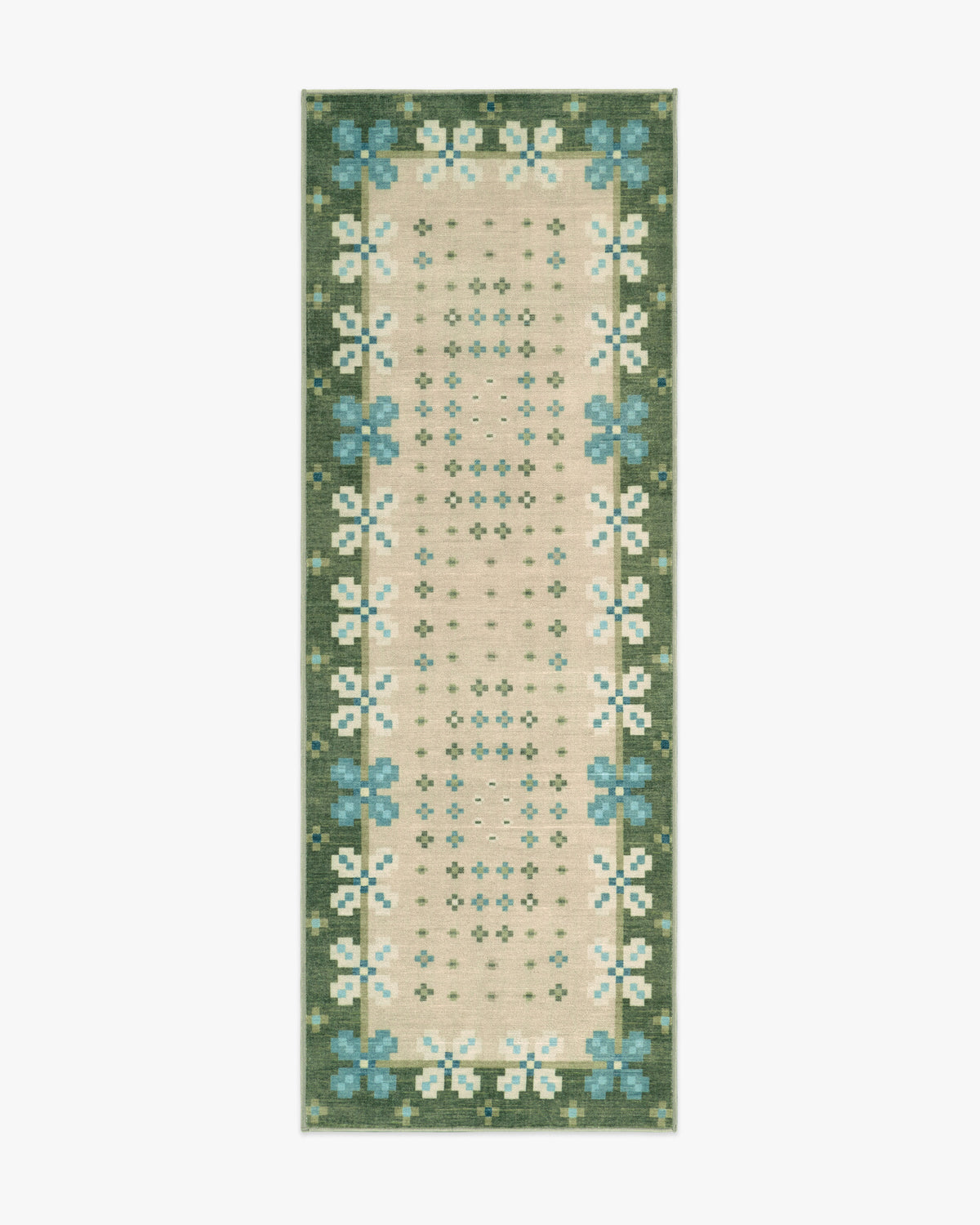 Clove — Halı, Yeşil, RUNNER, beyaz zemin, 2x7