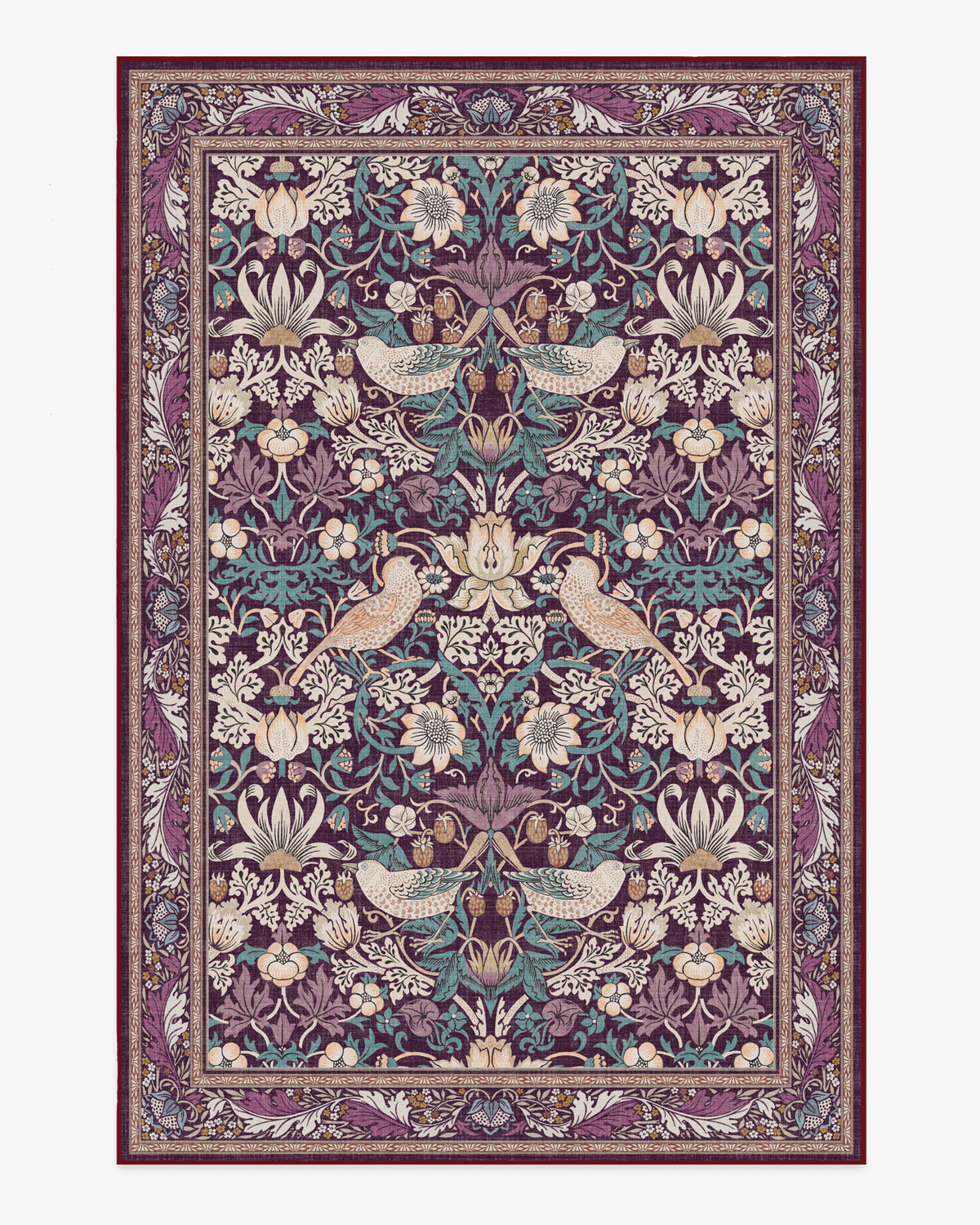 Morris And Co Strawberry Thief — Halı, Bordo, AREA, beyaz zemin, 6x9