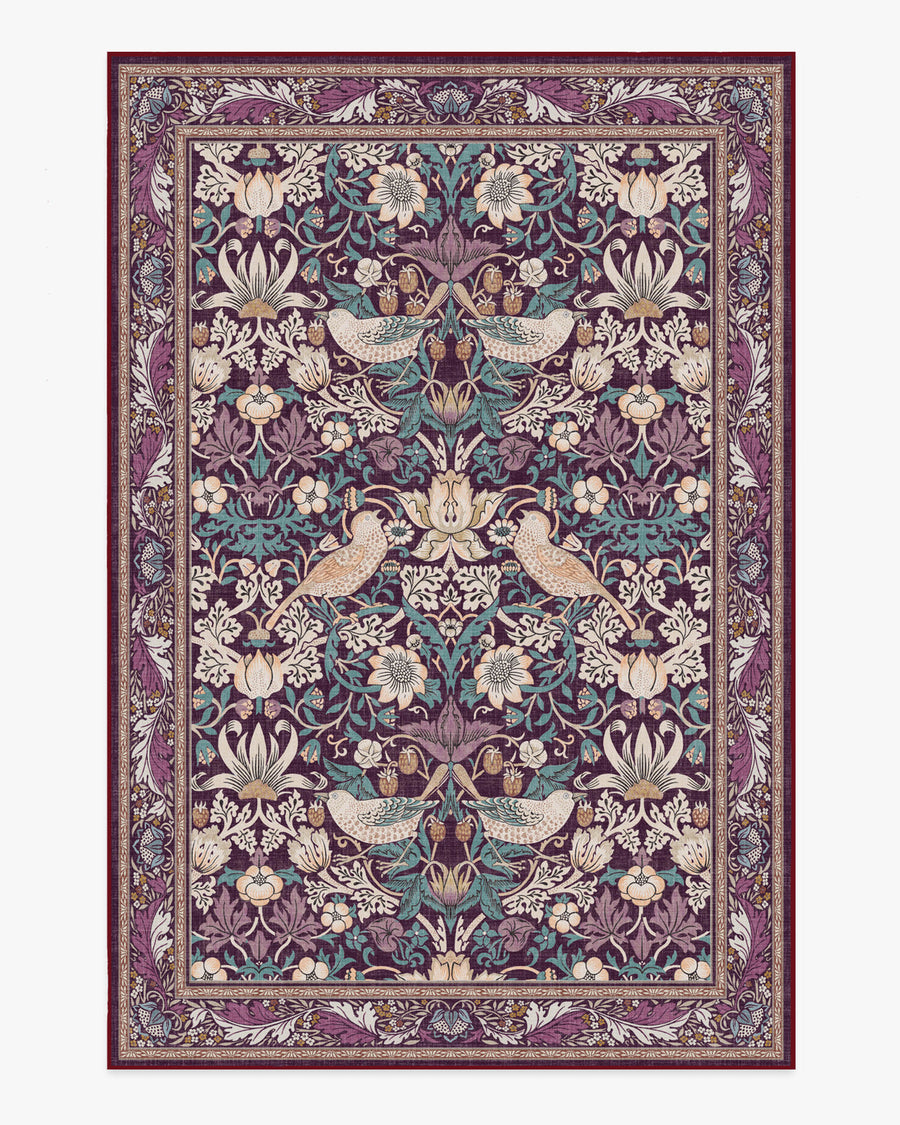 Morris And Co Strawberry Thief — Halı, Bordo, AREA, beyaz zemin, 6x9