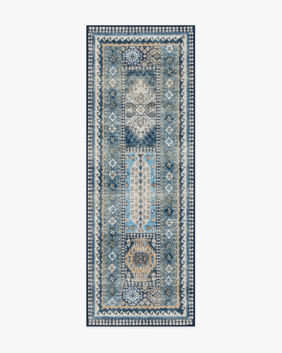 Rumi — Halı, Mavi, RUNNER, beyaz zemin, 2x7