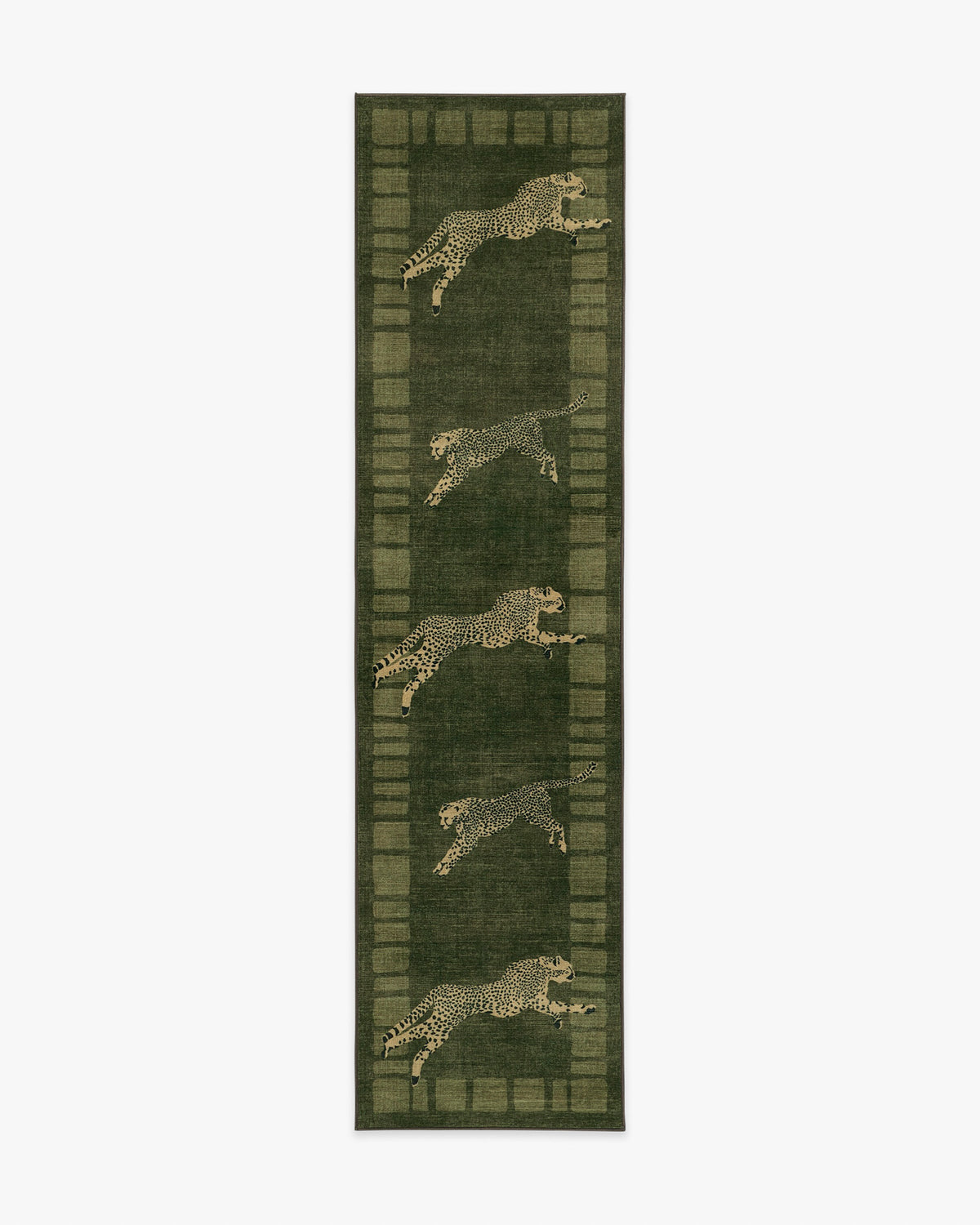 Leaping Cheetah — Halı, Zeytin Yeşili, RUNNER, beyaz zemin, 2x10