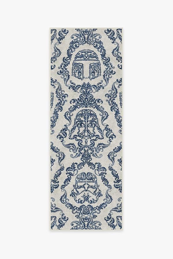 Dark Side Damask — Halı, Delft Mavisi, RUNNER, beyaz zemin, 2x7