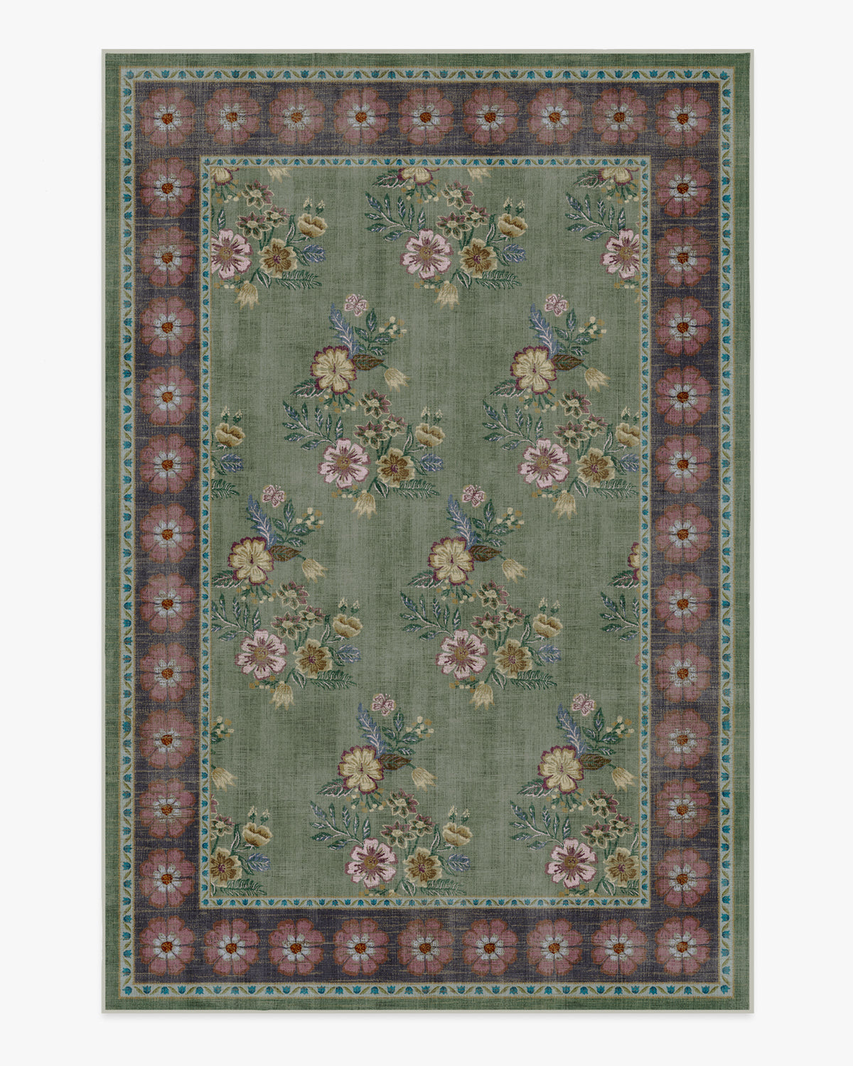 Pennywood — Halı, Yeşil Pembe, AREA, beyaz zemin, 6x9