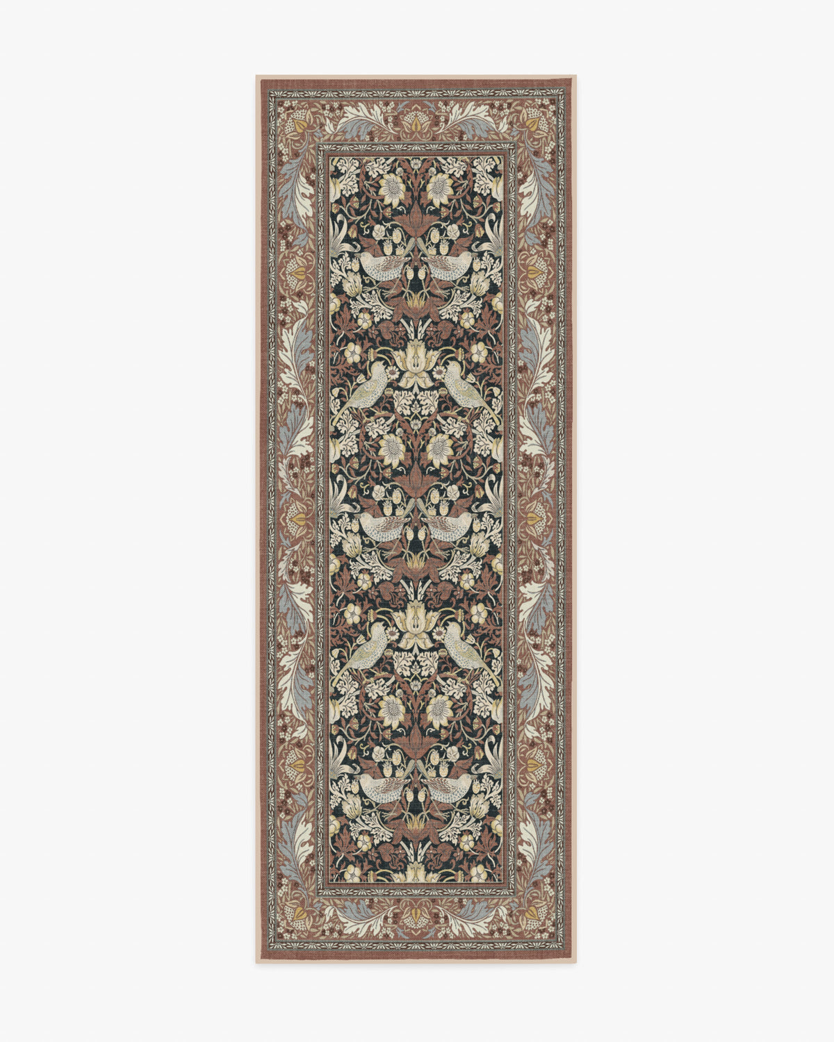 Morris And Co Strawberry Thief — Halı, Siyah Kehribar, RUNNER, beyaz zemin, 2x7