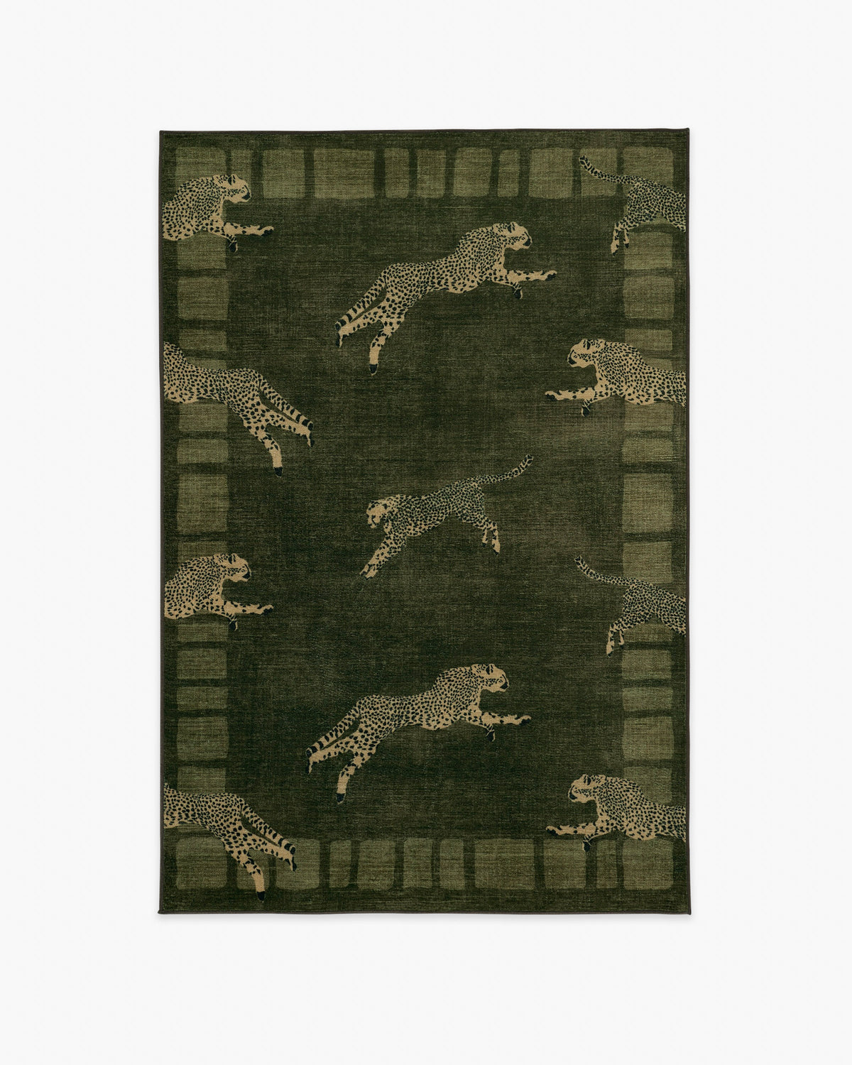 Leaping Cheetah — Halı, Zeytin Yeşili, AREA, beyaz zemin, 4x6