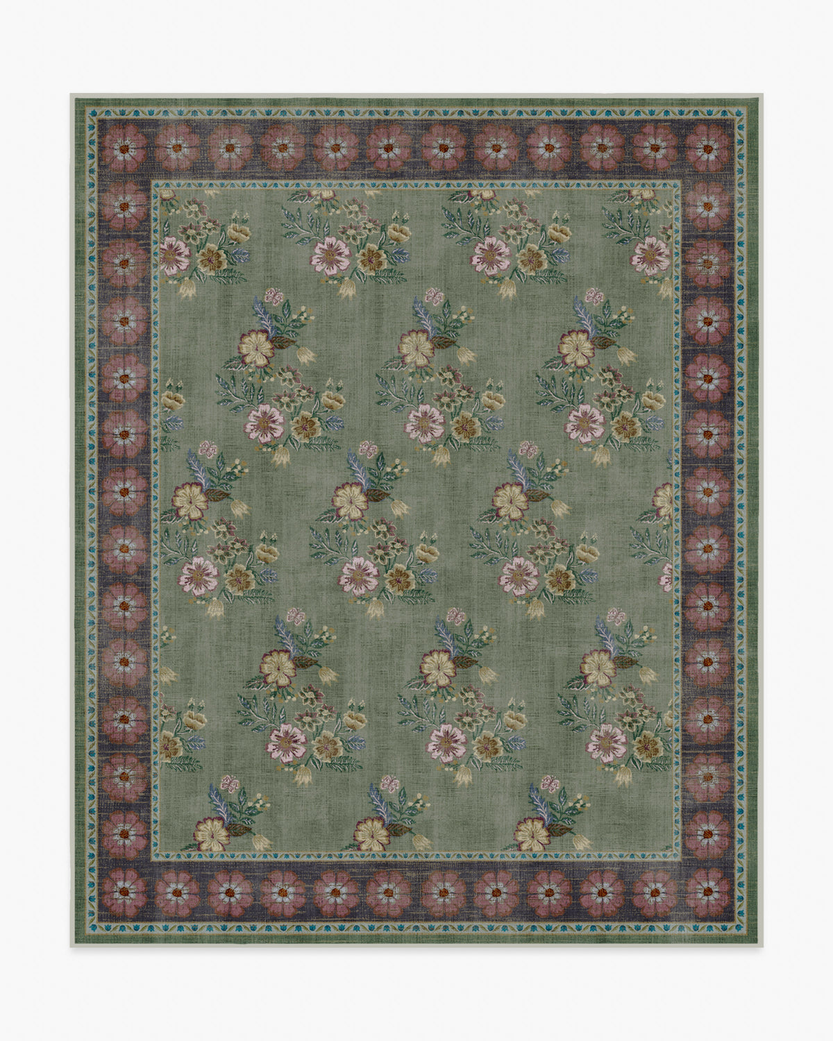 Pennywood — Halı, Yeşil Pembe, AREA, beyaz zemin, 8x10