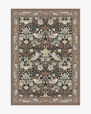 Morris And Co Strawberry Thief — Halı, Siyah Kehribar, AREA, beyaz zemin, 5x7