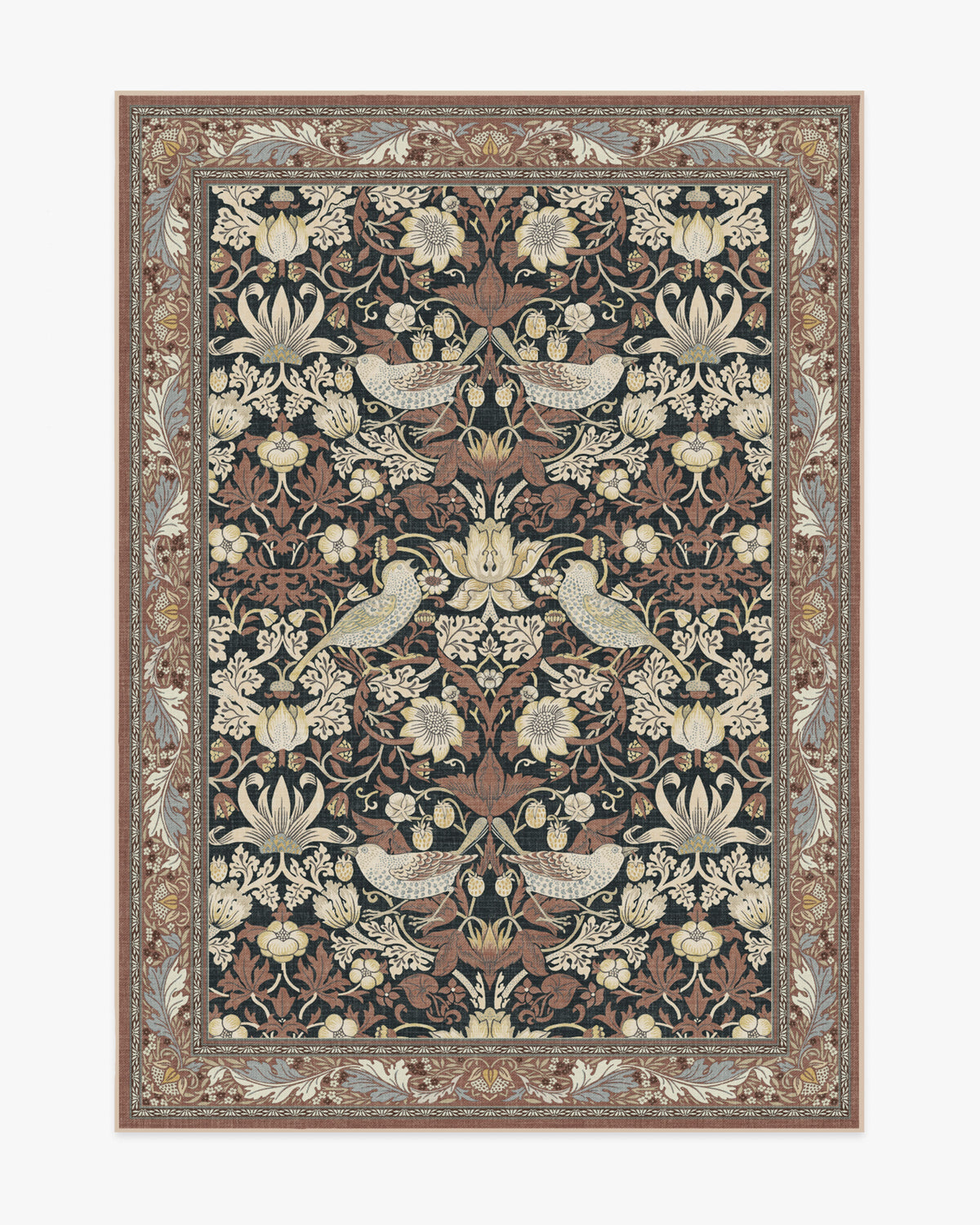 Morris And Co Strawberry Thief — Halı, Siyah Kehribar, AREA, beyaz zemin, 5x7