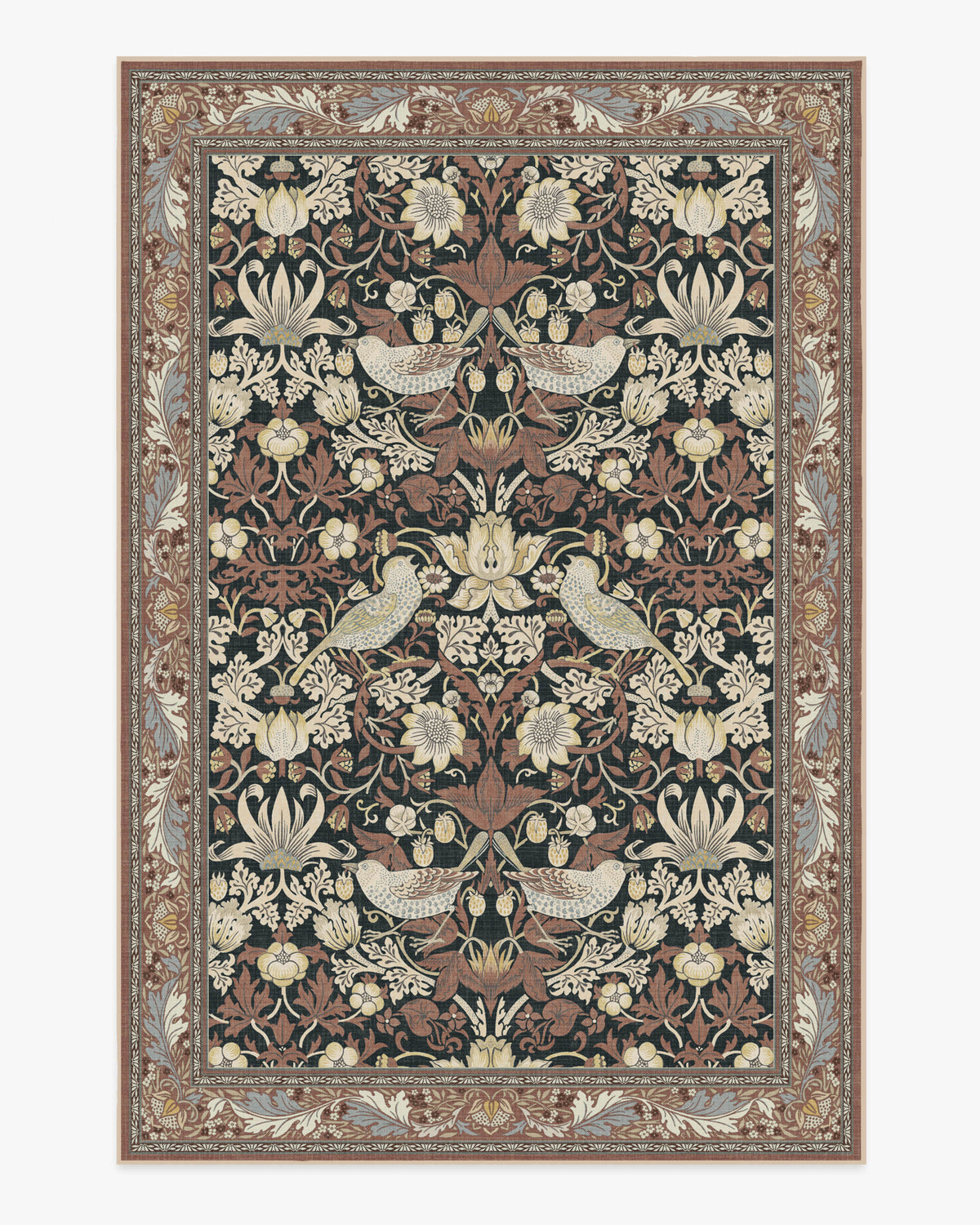 Morris And Co Strawberry Thief — Halı, Siyah Kehribar, AREA, beyaz zemin, 6x9